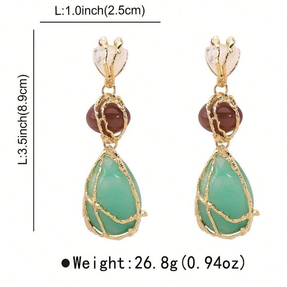 Women's Boho Statement Resin Stone Long Dangle Earrings - Picture 4 of 4